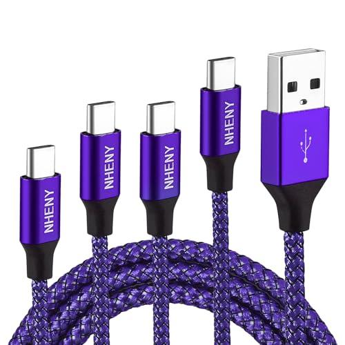 Type C Charger Cord Purple USB C Premium Shiny Nylon Braided Rapid Charging Cable 4 Pack 10FT 2x6FT 3FT for Phone 15/16 Series, Note 10/S10, LG V30 G6, Google Pixel, All USB-C Devices (2.0) - color: Purple