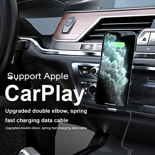 Apple CarPlay Right Angle USB C to Lightning Coiled Coiled Charging Cable，90 Degree Elbow Apple Sync Data Spring Retractable Cord Adapter for iPhone 14/13/12/11/SE/Xs/Xr/8/iPad-3FT