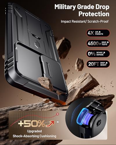 Poetic Revolution Case for Samsung Galaxy S26 Plus, [Slide Camera Cover], [20FT Mil-Grade Drop Tested], Full-Body Military Grade Rugged Dual-Layer Shockproof Cover with Kickstand, Black - color: Black, size: Galaxy S26 Plus