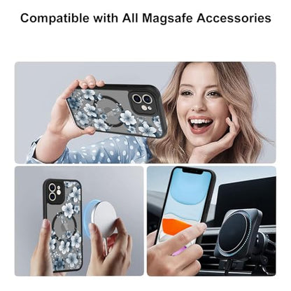 Magnetic for iPhone 11 Case,White Flower | [Compatible with MagSafe] Cute Fashion Translucent Matte Hard Back Shockproof Anti-Scratch Phone Case,Ink Flower - color: Ink Flower, size: iPhone 11