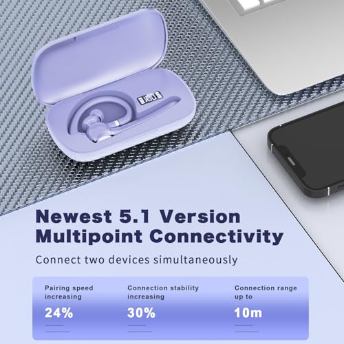 HEIBAS Bluetooth Headset, Wireless Earpiece with Mic for Work - color: Lilac Purple