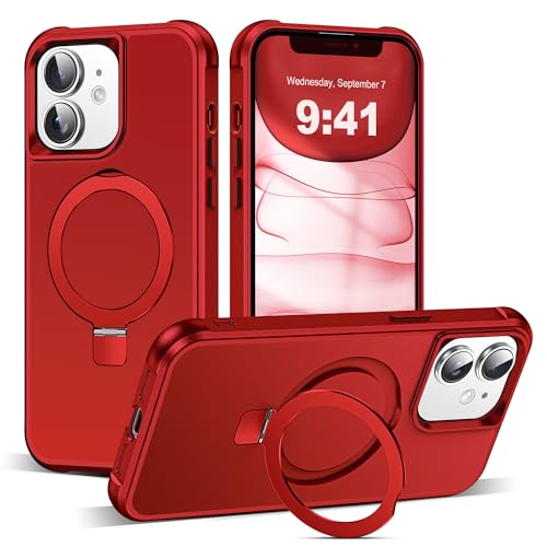 SKYLMW Compatible with iPhone 11 Case with Stand,Red | iPhone 11 Phone Case 6.1",Magnetic Ring Stand,Compatible with MagSafe,Military-Grade Protection,Great Grip Feeling - color: Red, size: Iphone 11
