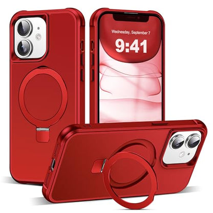 SKYLMW Compatible with iPhone 11 Case with Stand,Red | iPhone 11 Phone Case 6.1",Magnetic Ring Stand,Compatible with MagSafe,Military-Grade Protection,Great Grip Feeling - color: Red, size: Iphone 11