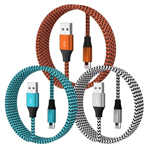 3 Pack 3FT iPhone Charger, Apple MFi Certified iPhone Charger Fast Charging USB to Lightning Cable Nylon Braided iPhone Chargers Cord for iPhone 14 13 12 11 Pro Max Xr Xs 8 and More