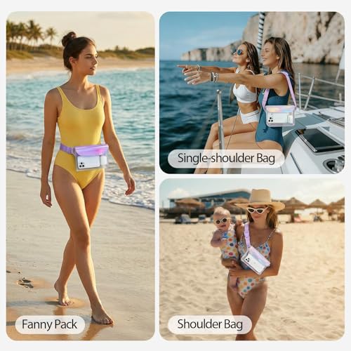 IP68 Waterproof Phone Pouch Case Three-Layer Seal for iPhone 17 16 Pro Max/15/14, IP68 Travel Cellphone Dry Bag Beach Cruise Ship Essential Fanny Pack with Crossbody Lanyard, Iridescent - color: B9- Iridescent Fanny Pack