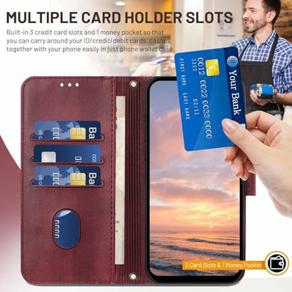 for Galaxy A17 5G Phone Case Wallet and Wrist Strap (Red) | Card Holder Slots, PU Leather, Flip Cover, Magnetic Closure, Kickstand, Folio Protective, for Samsung A17 Case - color: Wine Red