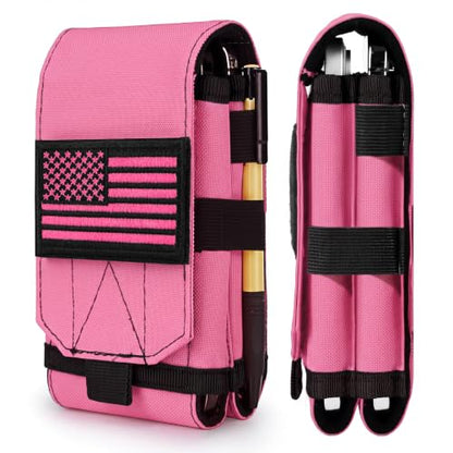 Dual Tactical Phone Pouch Molle Phone Holster Double Capacity Holder Universal Utility EDC Pouch for iPhone 17 Pro Max/17 Pro/16 Pro Max/16 Pro/15 Pro Max/15 - color: Hot Pink