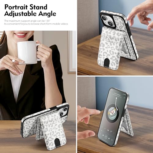 SkyEagle Compatible with MagSafe iPhone 15 Plus Wallet Case,Leopard-White - color: Leopard-White, size: iPhone 15 Plus - 6.7"