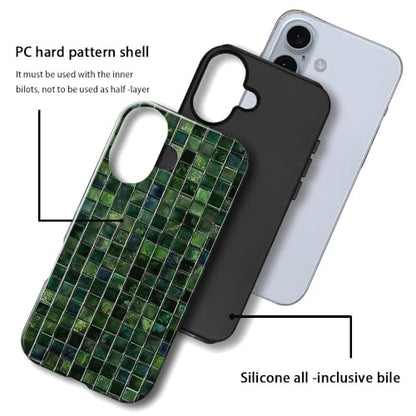 DJSOK Compatible with iPhone 16,Glossy PC Anti-Scratch Shockproof Case - Aesthetic Toned Tiles Green Glass - color: Aesthetic Toned Tiles Green Glass, size: iPhone 16