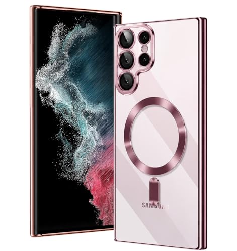 Magnetic Glossy Case for Samsung Galaxy S22 Ultra,S22 Ultra Phone Case Slim Clear Luxury with Camera Protector [Compatible with MagSafe], Shockproof TPU Cover for Samsung S22 Ultra Cases-Rose Gold - color: Rose Gold, size: Samsung Galaxy S22 Ultra