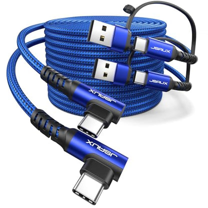 JSAUX 3-in-1 USB C Cable 2-Pack 10FT, 100W Right-Angle Fast Charging, Blue - color: Blue, size: 10FT