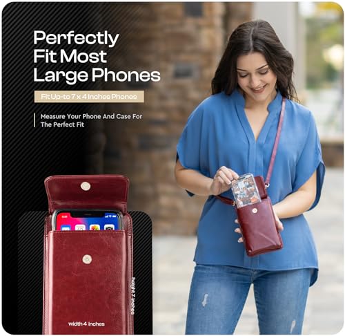 Crossbody Phone Purse for Women – RFID Phone Case Wallet w/Magnetic Closure & Separate Zipper Pocket Crossbody Bag - color: Maroon