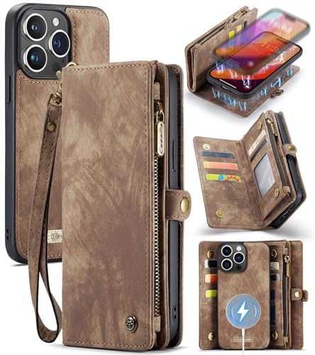 Compatible with iPhone 15 Pro Max Wallet Case with Magsafe,Coffee | Magnetic Detachable Case,Card Holder,Zipper Pocket,Strap Wristlet, Soft Leather Drop-Proof Phone Case for iPhone 15 Pro Max - color: Coffee, size: iPhone 15 Pro Max 6.7"