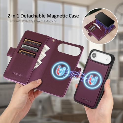 Antsturdy Compatible with MagSafe iPhone 17 Air Wallet Case,Wine Red - color: (Detachable with Magsafe)-Wine Red