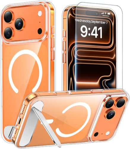 Magnetic for iPhone 17 Pro Max Case with Stand Clear | (Screen Protector)(Compatible with MagSafe)(Military Grade Shockproof) Transparent Drop Protection Slim Phone Case,6.9" - color: Clear, size: For IPhone 17 Pro Max