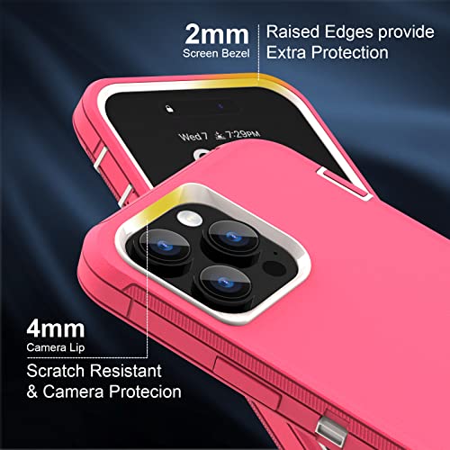 Sansunto Case for iPhone 14 Pro Max, Heavy Duty Defender Shockproof Protective Cover, Dual-Layer Rugged Bumper Phone Case, 6.7 inch. (RoseWhite) - color: RoseWhite