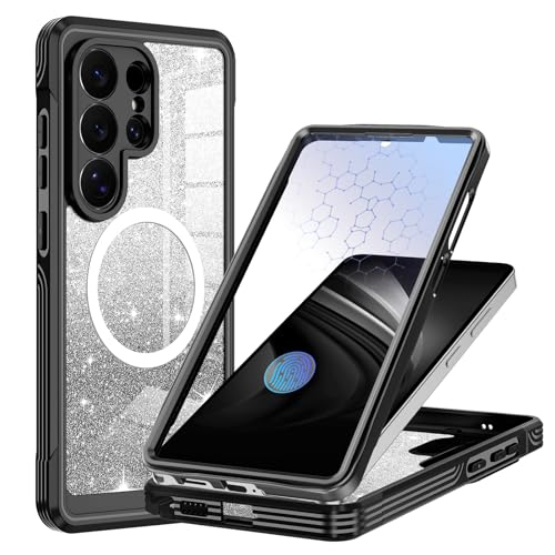 for Samsung Galaxy S26 Ultra Case, Built-in Tempered Glass Screen Protector, Full Body Protection & Camera Lens Guard, Fit for MagSafe & Military Grade Shockproof, with Glitter Card, Black - color: Black, size: Samsung Galaxy S26 Ultra