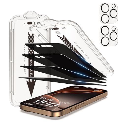 EZ-GLAZ-4+2 Pack for iPhone 16 Pro Max Privacy Screen Protector (6.9") - size: iPhone 16 Pro Max