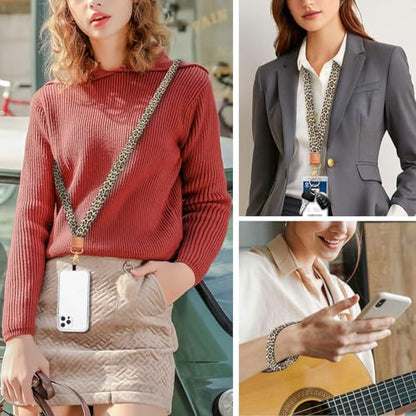 Cell Phone Lanyard Adjustable Crossbody Strap, Cute Phone Neck Wristlet Wrist Strap Patch for Keys Case Accessories - color: Luxury Brown Leopard