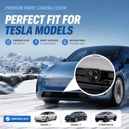 Premium Tempered Glass Front Camera Lens Guard Cover Protector For Tesla Model Y Model 3 Cybertruck - Autopilot Compatible - Scratch & Drop Resistant Protection