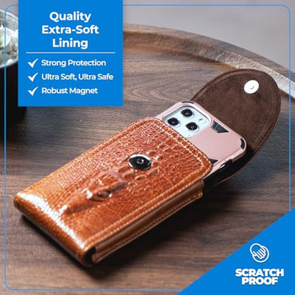 Leather Cell Phone Holster Fits for iPhone 17 Pro Max 16 Plus 15 Pro Max 14 Plus 13 Pro Max 12 Pro Max Samsung Galaxy S25 Edge S25 Ultra S24 Ultra Pouch Case with Belt Clip Belt Holder (Brown) - color: Brown