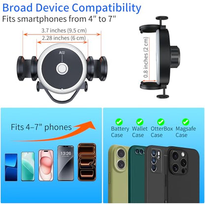 Universal 360° Rotating Dashboard Phone Holder for Car - Spring Clip Car Phone Mount, No Adhesive No Tools, Multi-Angle Adjustable Clip-On Holder for 4-7 inches Smartphones (Black)