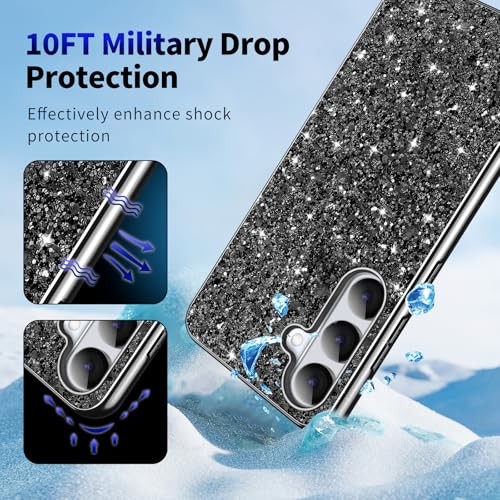 Galaxy S26 Glitter Case for Samsung Galaxy S26 5G Phone Case for Women Girls, Slim Ultra Thin Matte Back Shockproof Full Body Protective Cover for Samsung S26 5G, Crystal Bling Case, 2026 (Black) - color: Black