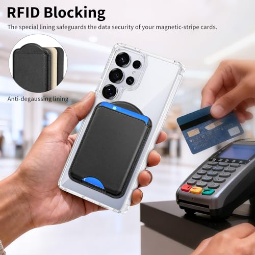 Magnetic Wallet for Samsung Galaxy S26 S25 S24 Series, Fold 8 Ultra with Magsafe Case, for iPhone 17-12 Series, RFID Blocking Leather Magnetic Card Holder | Holds 3 Cards | Black - color: Black