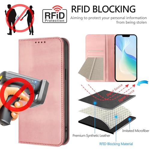 Phone Case Leather Compatible with Galaxy A10E Card Holder, Women Men Leather Case Protection Shockproof Magnetic Flip Folio Cover RFID Blocking Wallet Leather Compatible with Samsung Galaxy A20E/A10E - color: Pink