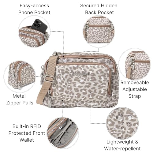 Baggallini Triple Zip with Front Wallet/Trifecta RFID Wallet Crossbody - color: Mocha Cheetah Print