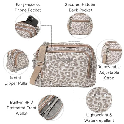 Baggallini Triple Zip with Front Wallet/Trifecta RFID Wallet Crossbody - color: Mocha Cheetah Print
