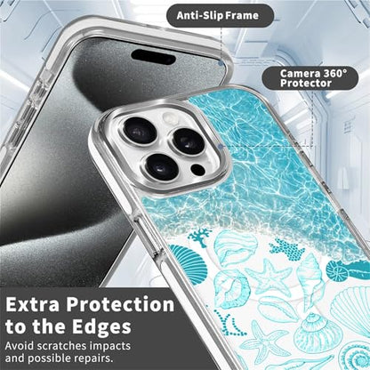 VisEnt Clear Case for iPhone 15 Pro, Magnetic Phone Case, Transparent Slim Cover, Military Grade Protection, Shockproof, Anti-Yellowing, Scratch Resistant, Ocean Wave Shell - color: Ocean Wave Shell, size: Iphone 15 Pro