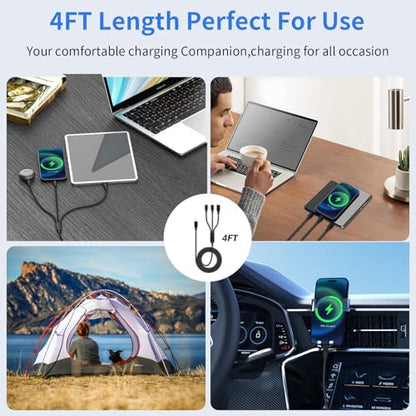 3 in 1 Multi Charging Cable, USB Cable Universal Charger, 2Pack 4FT - color: Black