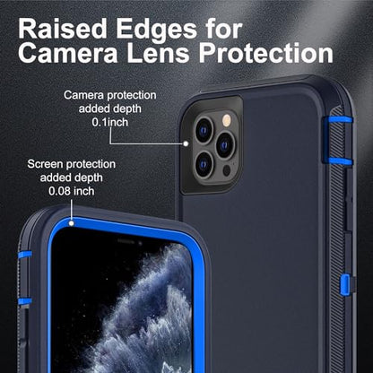 YKHJKLEC for iPhone 11 Pro Max Case, Military Grade 3 in 1 Heavy Duty Shockproof/Drop Proof/Dust Proof Case with 2Pcs Tempered Glass Screen Protector (Navy Blue) - color: Navy Blue