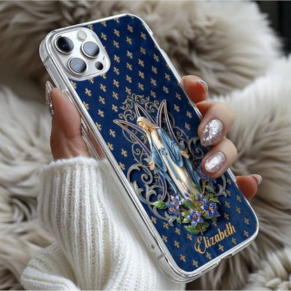 Virgin Mary Blue Lily Blessing - Personalized Clear Silicone Phone Case