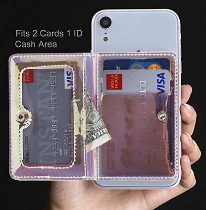 CheapSunday ID Card Holder for Back of Phone Leather Phone Wallet Stick On with Stand Flip Waterproof Leather Adhesive Wallet for Most Cellphones (Clear Rosegold) - color: Clear Rosegold
