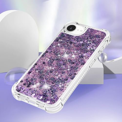 Bling Glitter Case for Apple iPhone 16e.Liquid Purple | Soft TPU Sparkly Flowing Liquid Floating Clear Case for Women Girls Cover for Apple iPhone 16e - color: Purple
