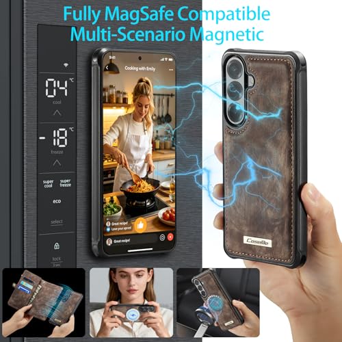 Compatible with Samsung Galaxy S26 5G Wallet Case with Magsafe with Zipper & Card Holder Strap Wristlet Detachable Magnetic Protective Back Case for Samsung Galaxy S26 5G 6.3 Inch (Brown) - color: (Detachable and Magsafe)-Brown, size: S26 6.3 Inch