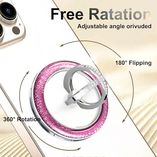 Transparent Shiny Magnetic Phone Ring Holder,360° Rotatable Removable Phone Grip,Clear Pink Sparkle Diamond Stylish Design Compatible with All Phones & Tablets - color: Clear Pink 1