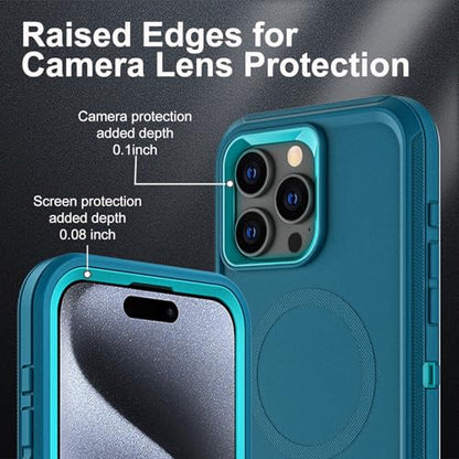 YKHJKLEC for iPhone 15 Pro Case, Compatible with Magsafe, Military Grade 3 in 1 Heavy Duty Shockproof/Drop Proof/Dust Proof Case with 2Pcs Tempered Glass Screen Protector (New-Blue/Turquoise) - color: New-Blue/Turquoise