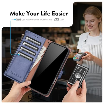 Compatible with iPhone 13 Pro Max Wallet Case with Card Holder RFID Blocking Zipper Poket PU Leather Flip Phone Case with Wrist Strap Credit Card Slots Men Women,for Apple 13 Pro Max,Blue - color: Blue, size: iPhone 13 Pro Max - 6.7
