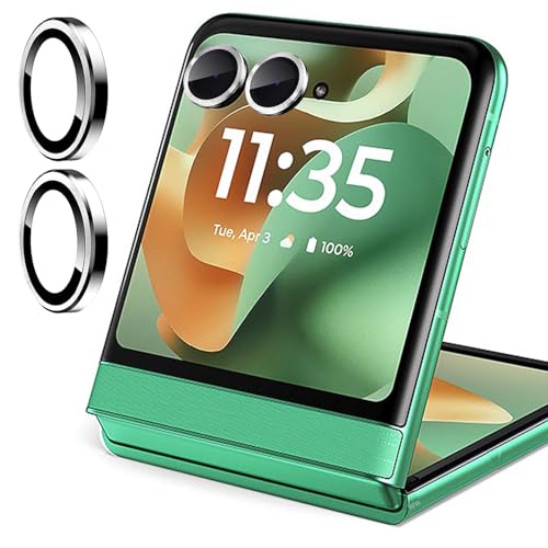 Zeking (2 Set) for Motorola Razr 60/ Razr 2025 Camera Lens Protector, Scratch-Resistant HD Clarity Ultra-Thin 9H Tempered Glass with Aluminum Edging, Individual Metal Lens Cover (Silver) - color: Silver