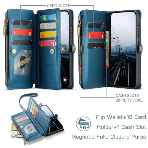 Defencase for Samsung Galaxy A37 5G Wallet Case with Card Holder, Dark Blue | RFID Blocking, Zipper Pocket, Durable PU Leather, Wrist Strap, Fashion Snap Flip Phone Cases Cover with Stand for Women Men - color: Dark Blue