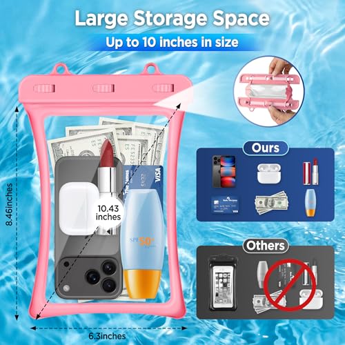 CACOE Floatable Waterproof Phone Pouch 2 Pack Up to 10.0", Black+Pink | Floatable, IPX8 Waterproof Phone Case,Adjustable Lanyard,Dry Bags for Beach/Cruise/Travel/Camping/Kayak/Vacation Essentials - color: Black+Pink, size: Up to 10.0"-Floatable