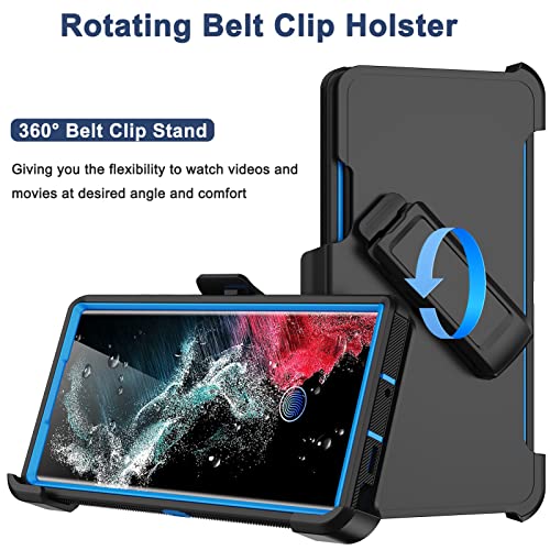for Samsung Galaxy S22 Ultra Case with Belt Clip Holster, 2x Screen Protector, Military Grade Protection Heavy Duty Full Body Shockproof Rugged Protective Cover for Samsung S22 Ultra 5G (Black Blue B) - color: Black Blue B