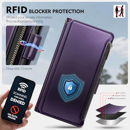 for Samsung Galaxy S26 Wallet Case with Card Holder RFID Blocking PU Leather Zipper Phone Case Flip Folio Protective Cover Wrist Strap Credit Card Slots Kickstand Men Women,Purple - color: Purple, size: Samsung Galaxy S26 - 6.3"
