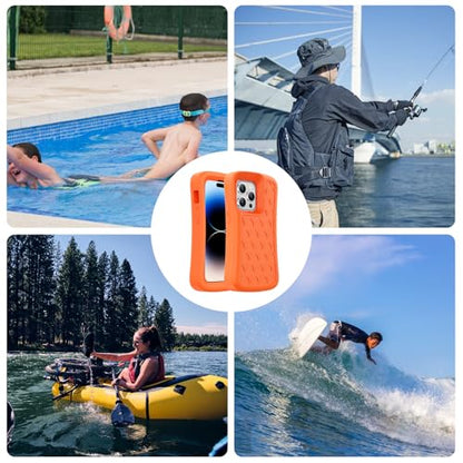 SPIDERCASE Floating Phone Case for iPhone 16 Plus/15 Pro Max/15 Plus/14 Pro Max/14 Plus/13 Pro Max with Waterproof Dry Bags and Lanyard EVA Foam iPhone Floating Case 6.7”,Orange