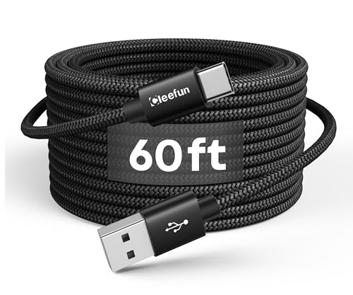 CLEEFUN Long USB C Cable 60ft, USB to USB-C Charging Cable Type C Charger - color: Black, size: 60ft