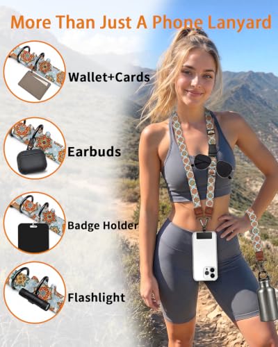 Boho Mandala Cell Phone Lanyard Crossbody Wrist Neck Strap Women - color: Boho Blue Mandala
