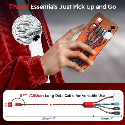 Cruise Essentials 2026, 4 in 2 Multi Charging Cable for Apple Watch Charger - color: Red&Black, size: AC to 2C+L+iWatch